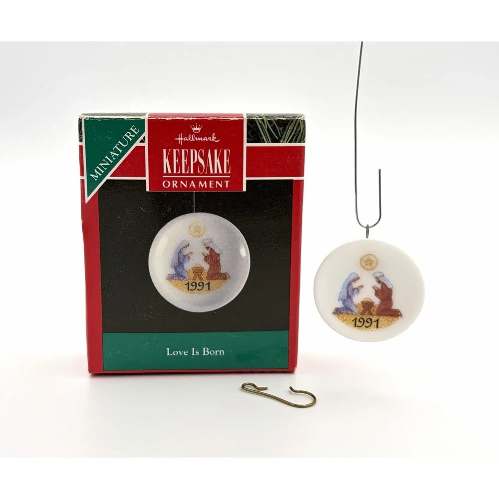 1991 Hallmark Keepsake Miniature Ornament Love Is Born Nativity Porcelain VTG